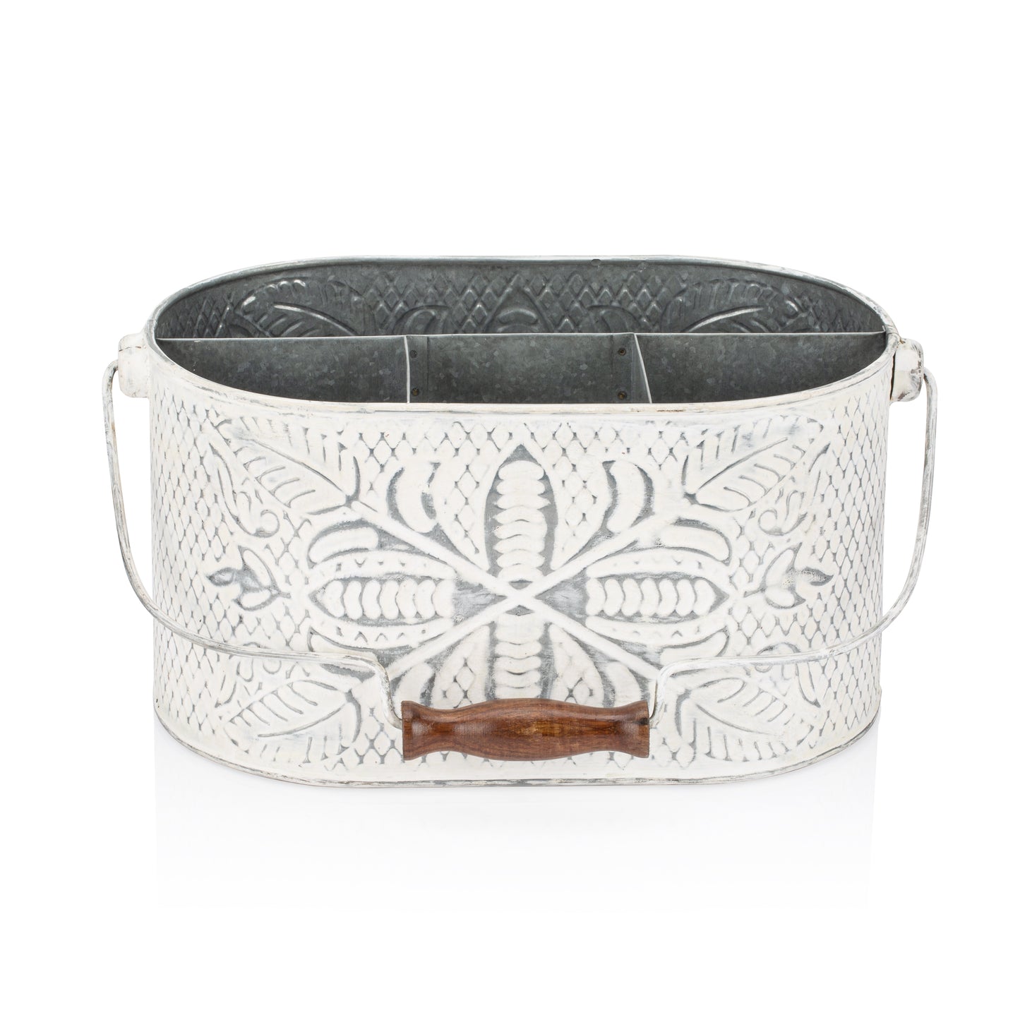 Distressed White Metal Caddy