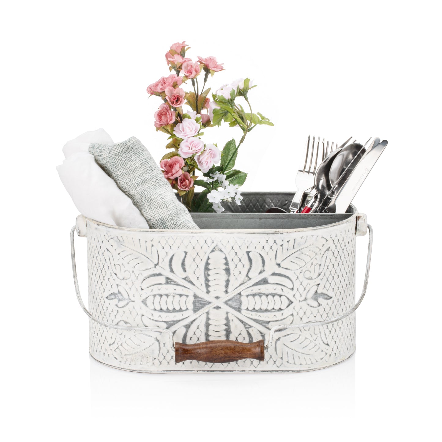 Distressed White Metal Caddy