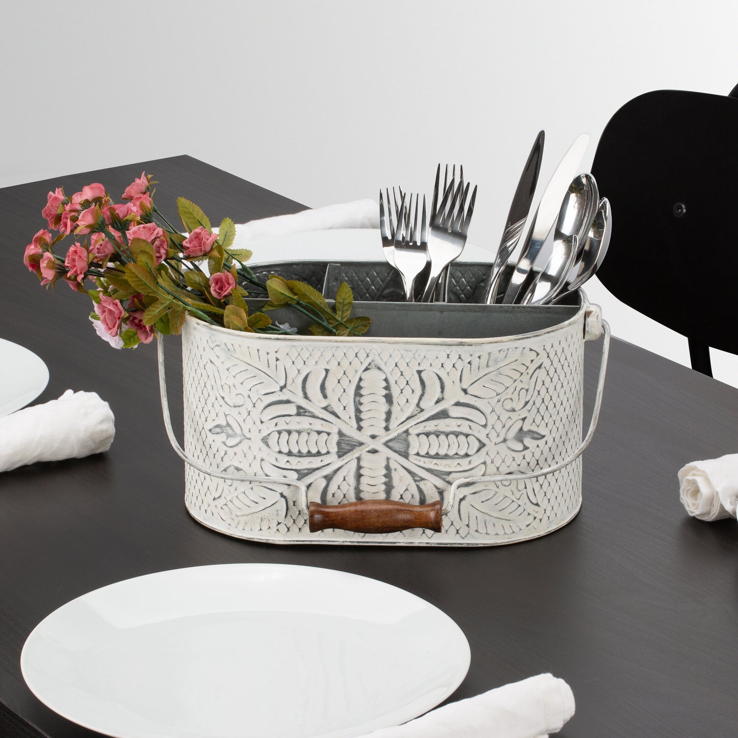 Distressed White Metal Caddy