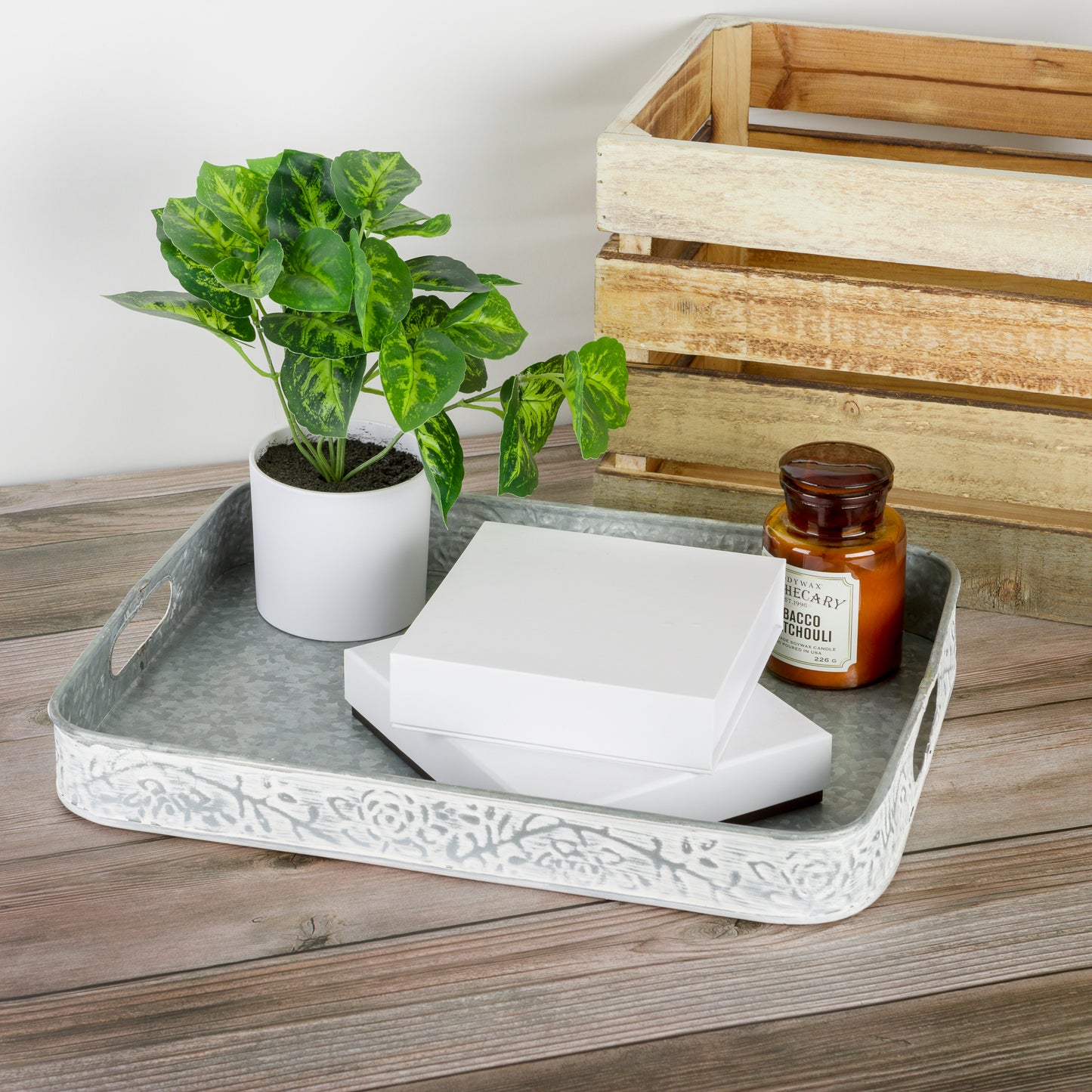 Distressed White Serving Tray